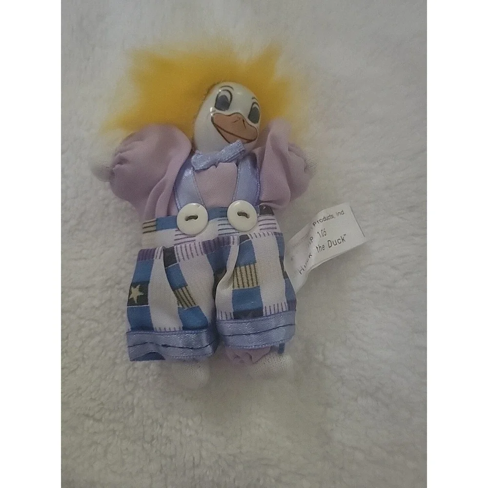 Vntg 1997 Heimann Bean Bag Sitting Plush Ceramic Face Huck Duck Bird Overall HTF
